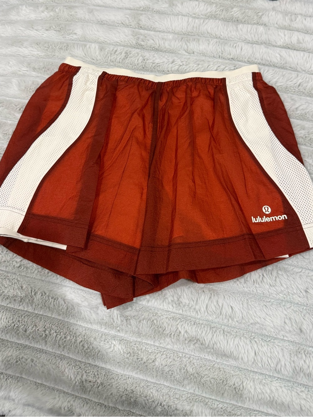 lululemon athletica Rust Athletic Mesh Shorts with White Panels
